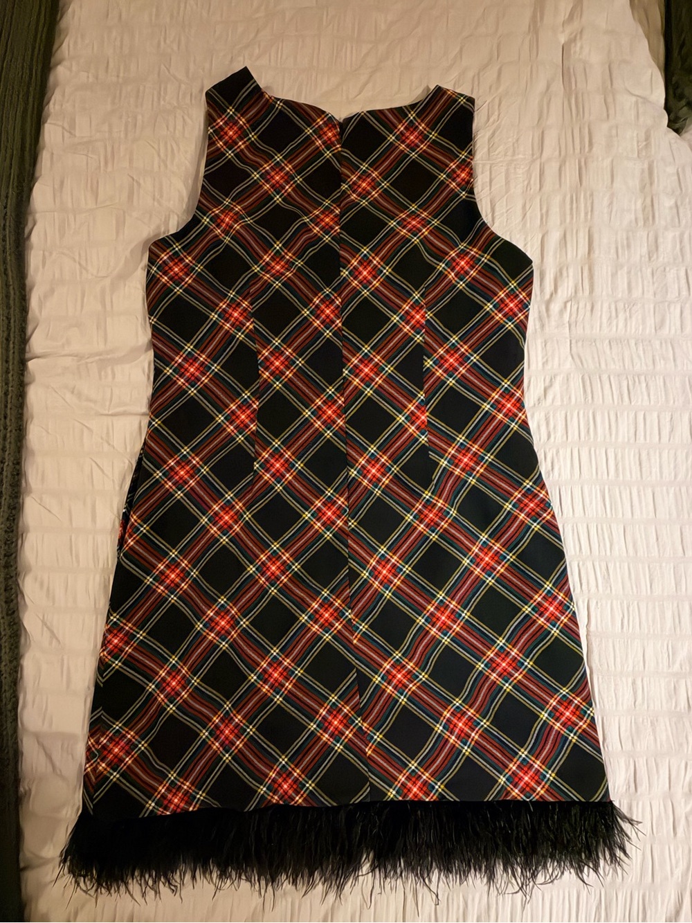 J. Crew - Tartan Plaid Jumper Dress with feather trim - Picture 3 of 3